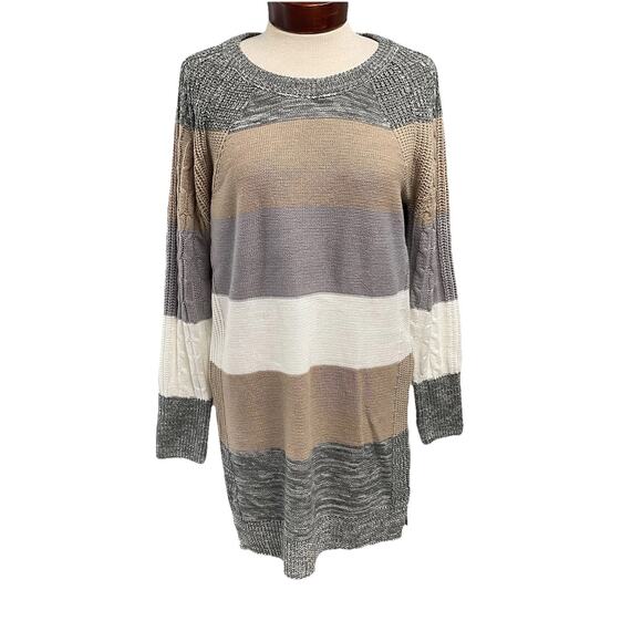 Lularoe Lauren NEW Sweater Dress Striped Knit Colorblock Fall Fashion Minimalist - Picture 1 of 4